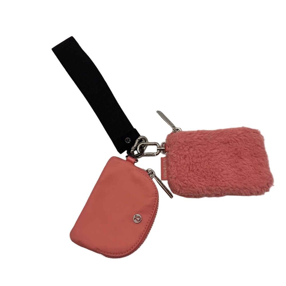 Lululemon Dual Pouch Wristlet Pink Plush Tide Fuzzy Keychain Zippered Pouches